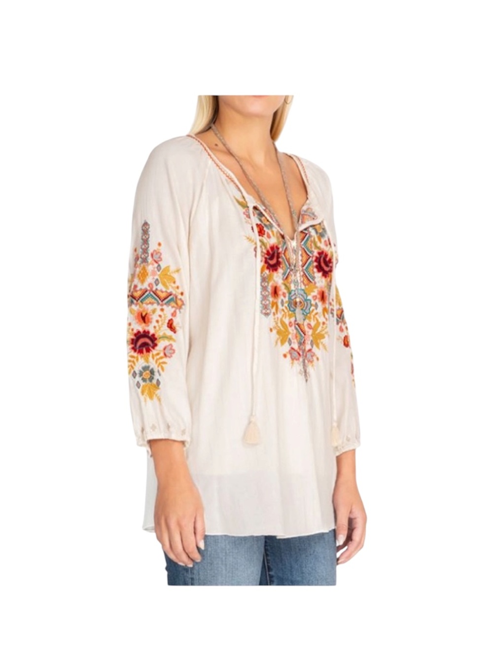 JOHNNY WAS Women’s Embroidered Peasant Blouse - Picture 2 of 13